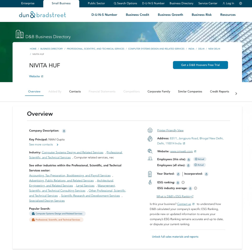 D-U-N-S® Business Verification certificate issued to OMWEB